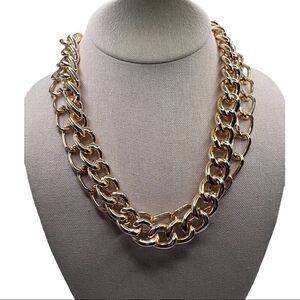 Aqua Gold-Tone Double Row Chunky Link Necklace Bloomingdales NWT